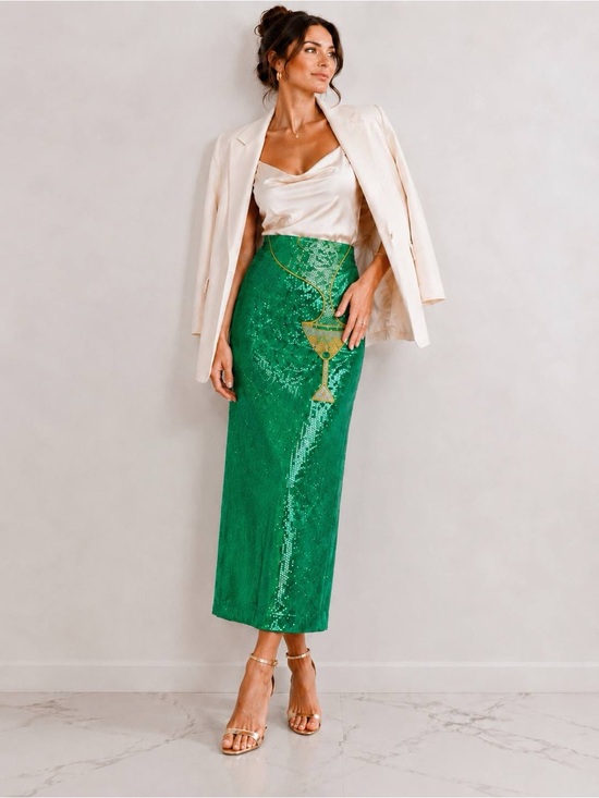ANTONIO MELANI Dresses & Skirts - Antonio Melani Womens Naomi Sequin Skirt Green Beaded Cocktail Size 14 NWT